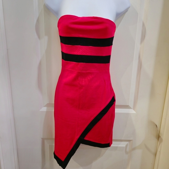 Charlotte Russe ✦ Red Strapless Bodycon Dress ✦ Drop Waist Asymmetrical Tube S - Picture 3 of 16